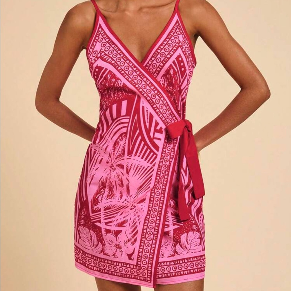 Pink Patterned Wrap Dress - Picture 3 of 8